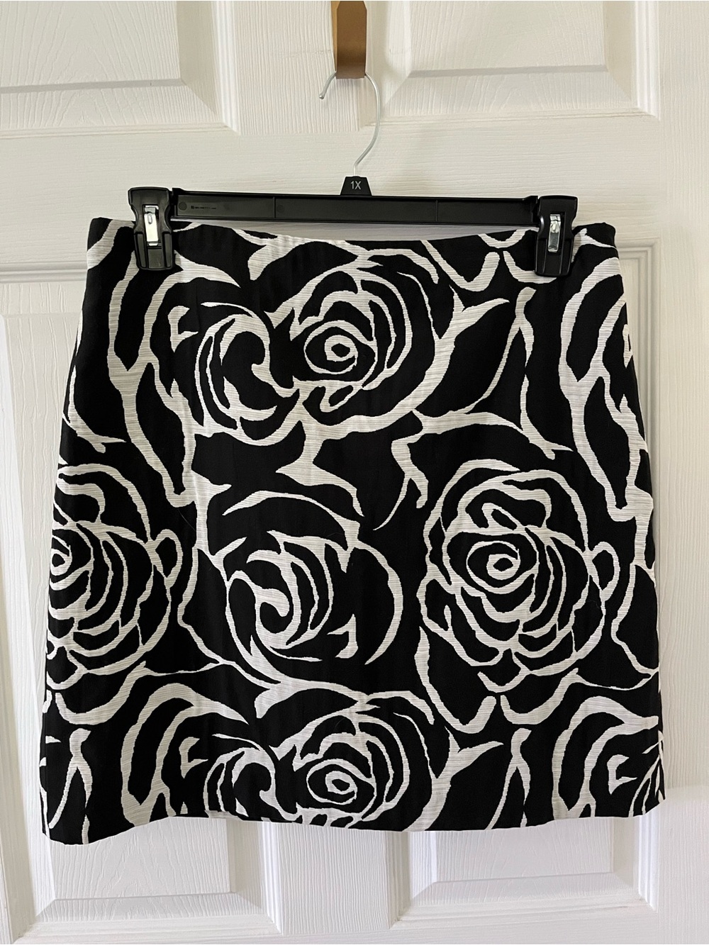 Ann Taylor Black and White Rose-Print Skirt